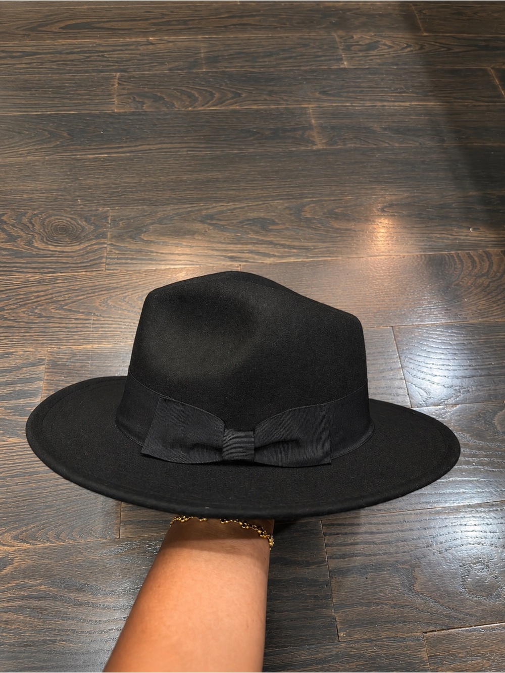 Classic Black Fedora Hat with Ribbon Bow